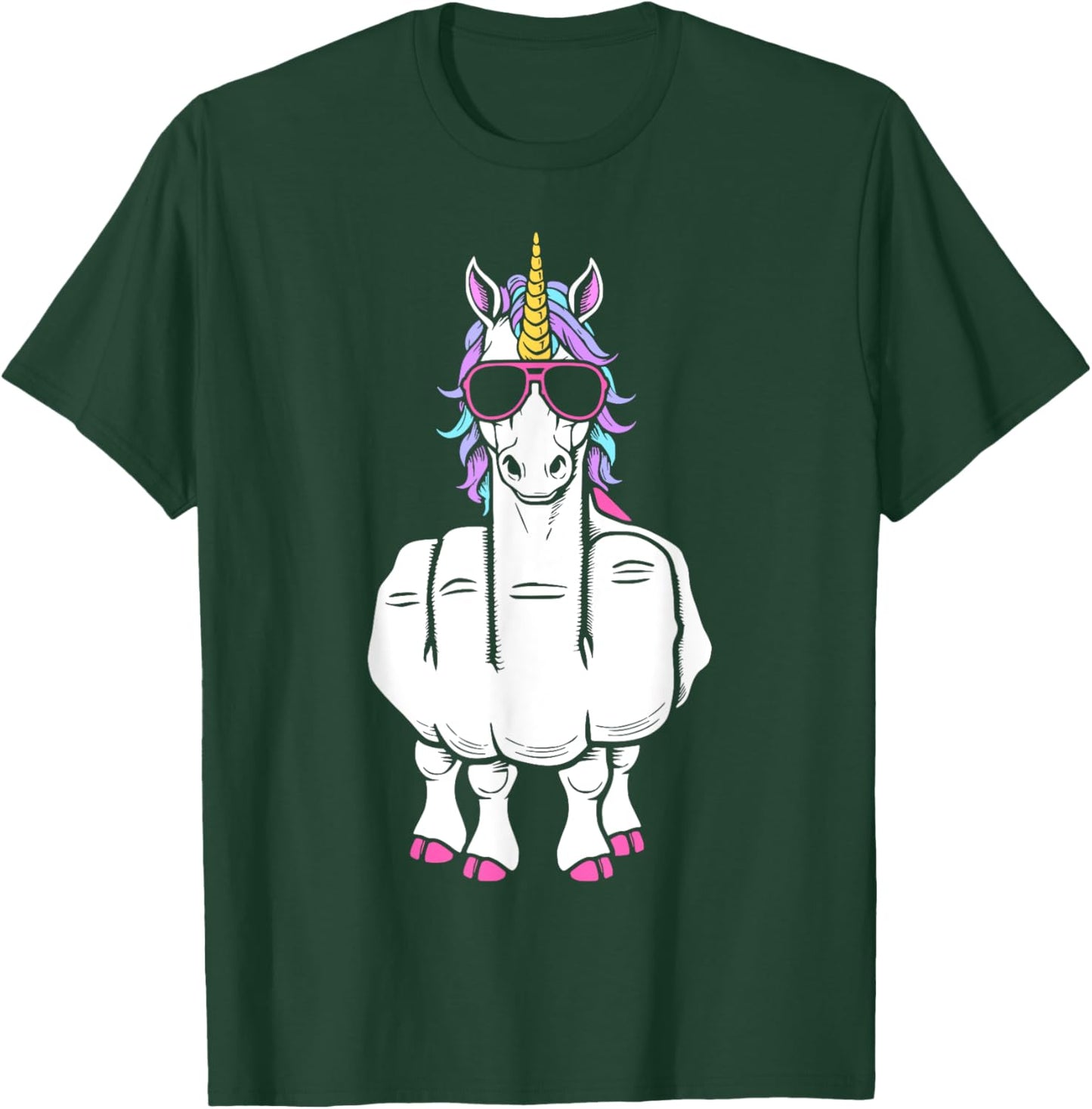 Unicorn Middle Finger Funny Magical Offensive Rude Animal T-Shirt - T-Shirt | Forest