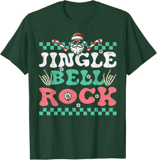 Christmas Jingle Bell Rock Retro Xmas Groovy Men Women Kids T-Shirt - T-Shirt | Forest