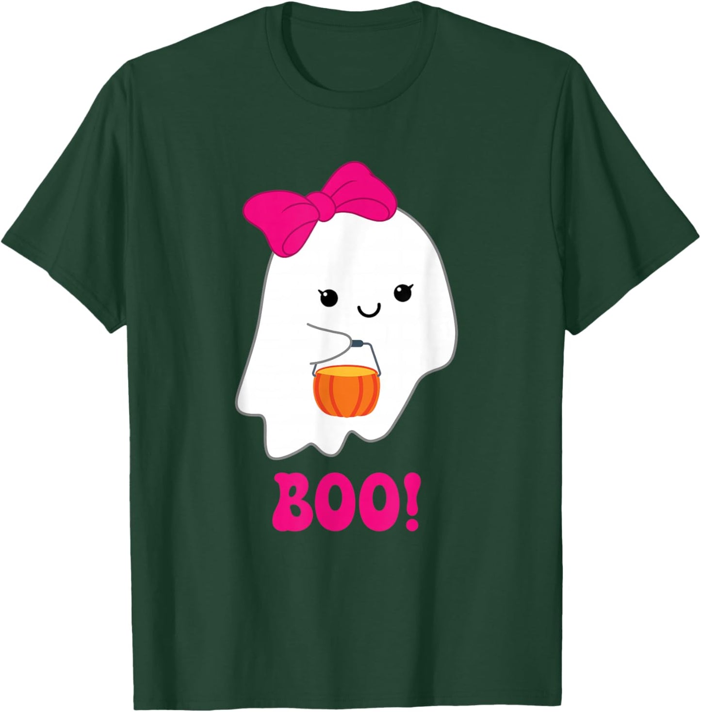 Cute Spooky Ghost Girl Pink Bow Halloween Costume T-Shirt - T-Shirt | Forest
