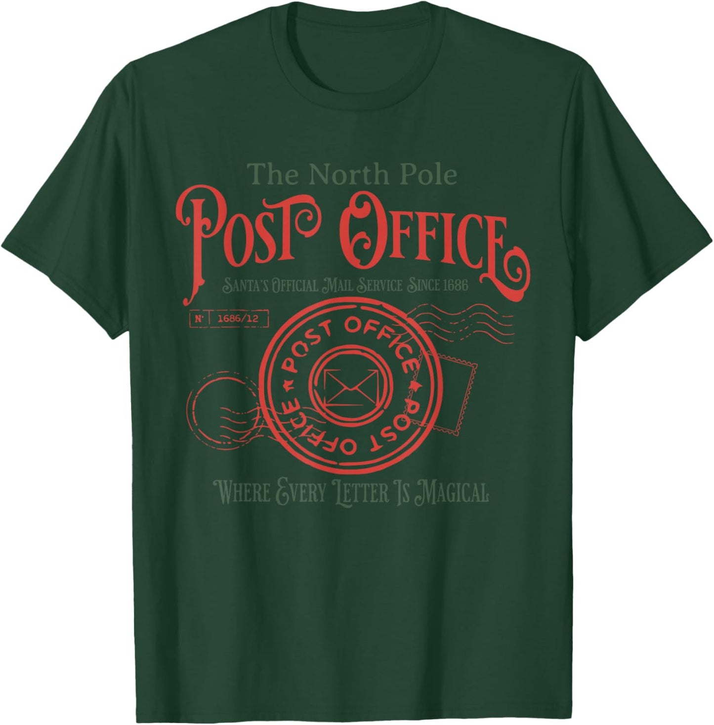 Vintage Retro North Pole Post Office Santa Claus Christmas T-Shirt - T-Shirt | Forest