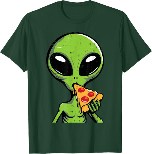 Alien Eating Pizza Funny Ufo Snack Food Men Boys Kids Women T-Shirt - T-Shirt | Forest
