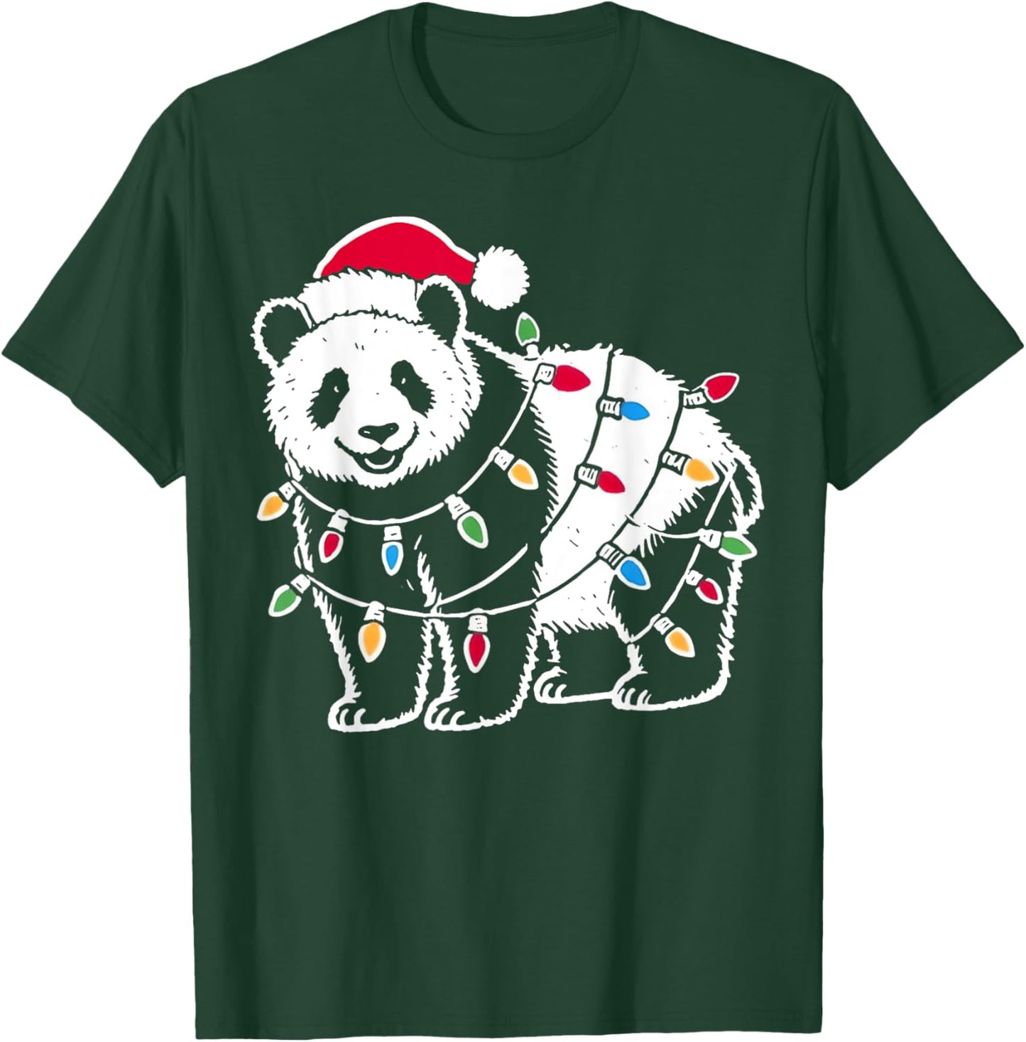 Christmas Lights Panda Wearing Xmas Hat - Cute Pandas Lover T-Shirt - T-Shirt | Forest