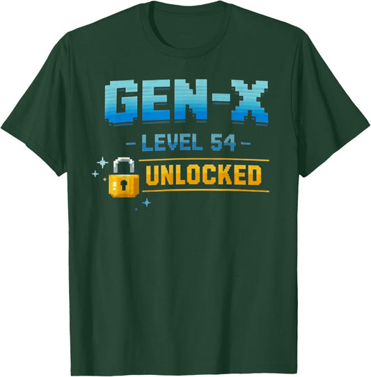 Gen X, Level 54 Unlocked Retro Gamer Vintage Birthday T-Shirt - T-Shirt | Forest
