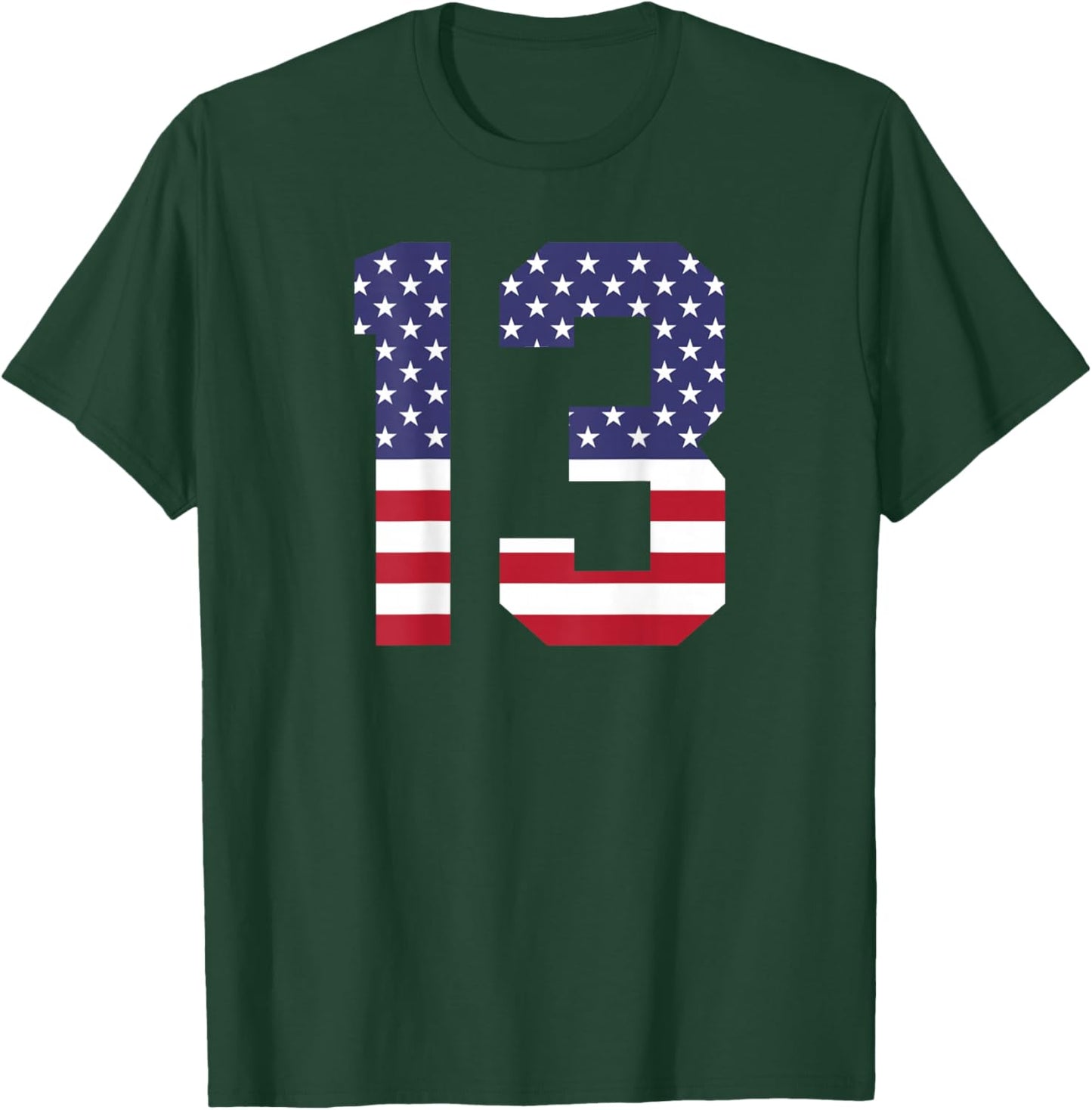Number 13 BACKSIDE American Flag - Patriotic Jersey Numbered T-Shirt - T-Shirt | Forest
