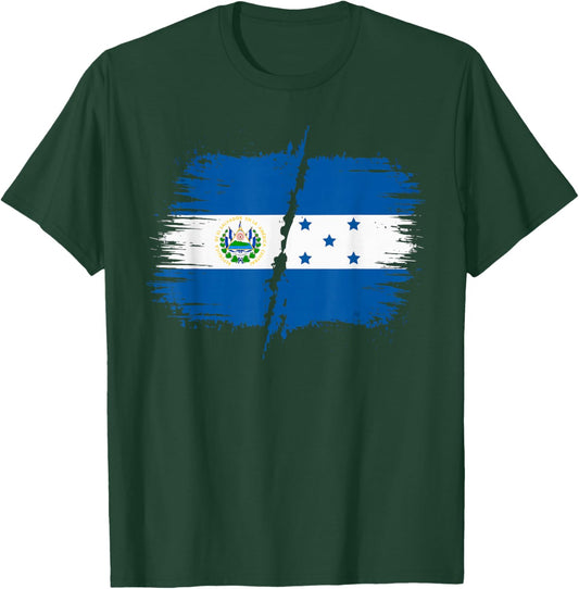 Half Salvadorian Half Honduran Honduras Flag El Salvador T-Shirt - T-Shirt | Forest