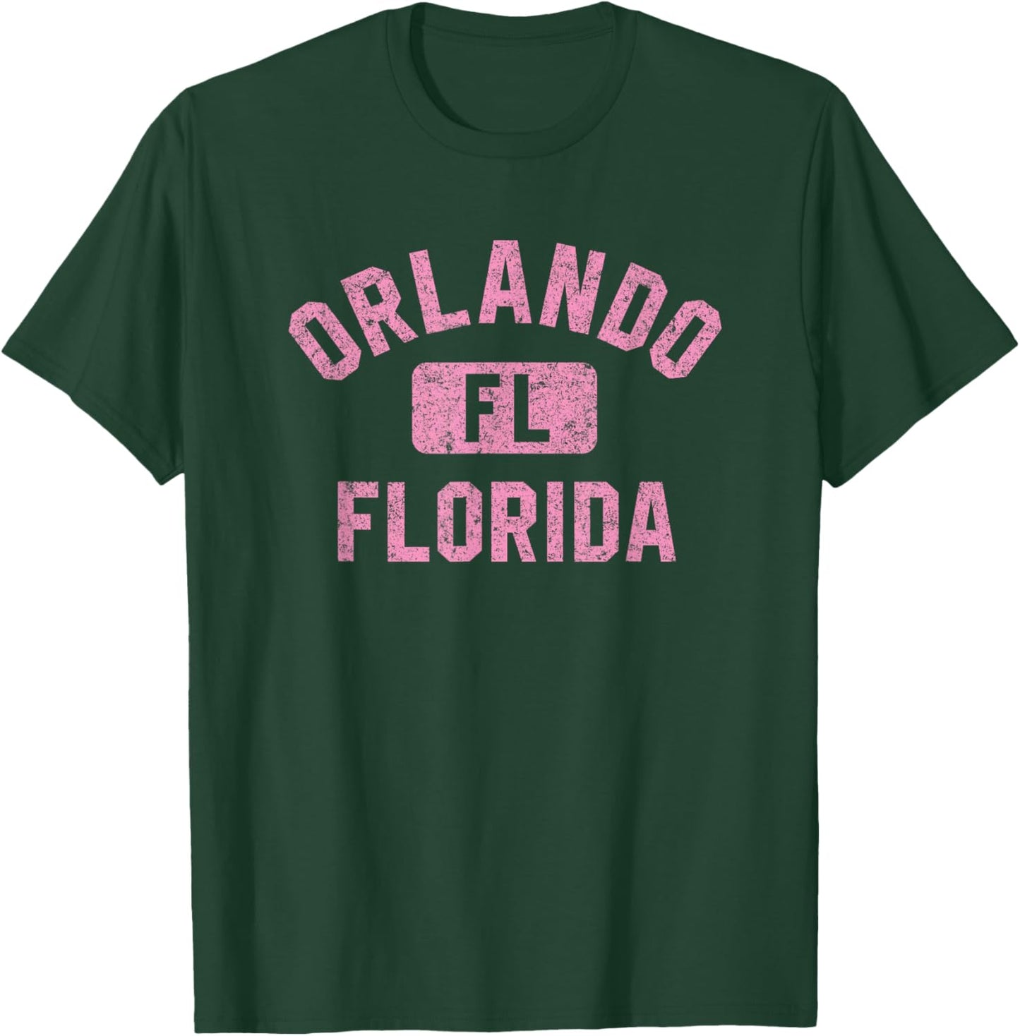 Orlando FL Florida Gym Style Distressed Pink Print T-Shirt - T-Shirt | Forest