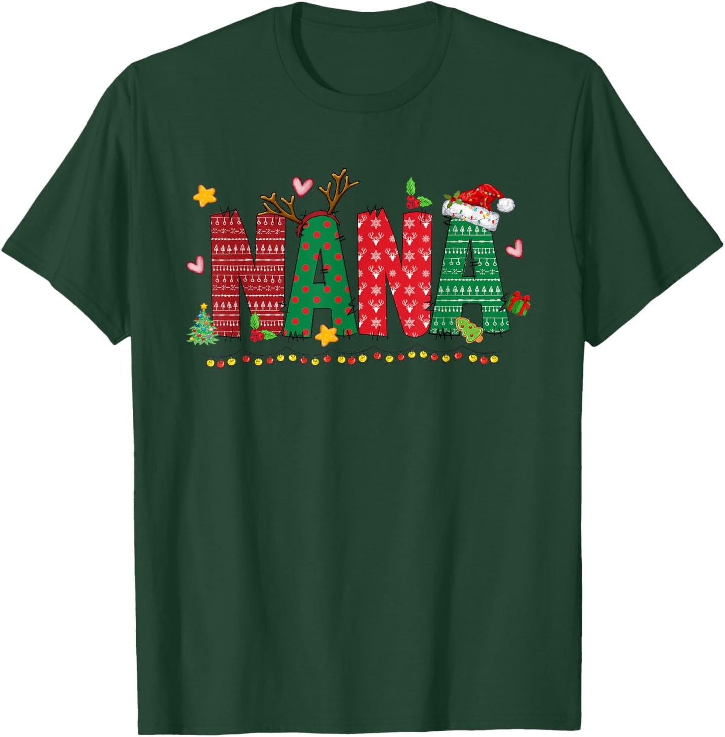 Nana Claus Christmas Lights Pajama Family Matching T-Shirt - T-Shirt | Forest