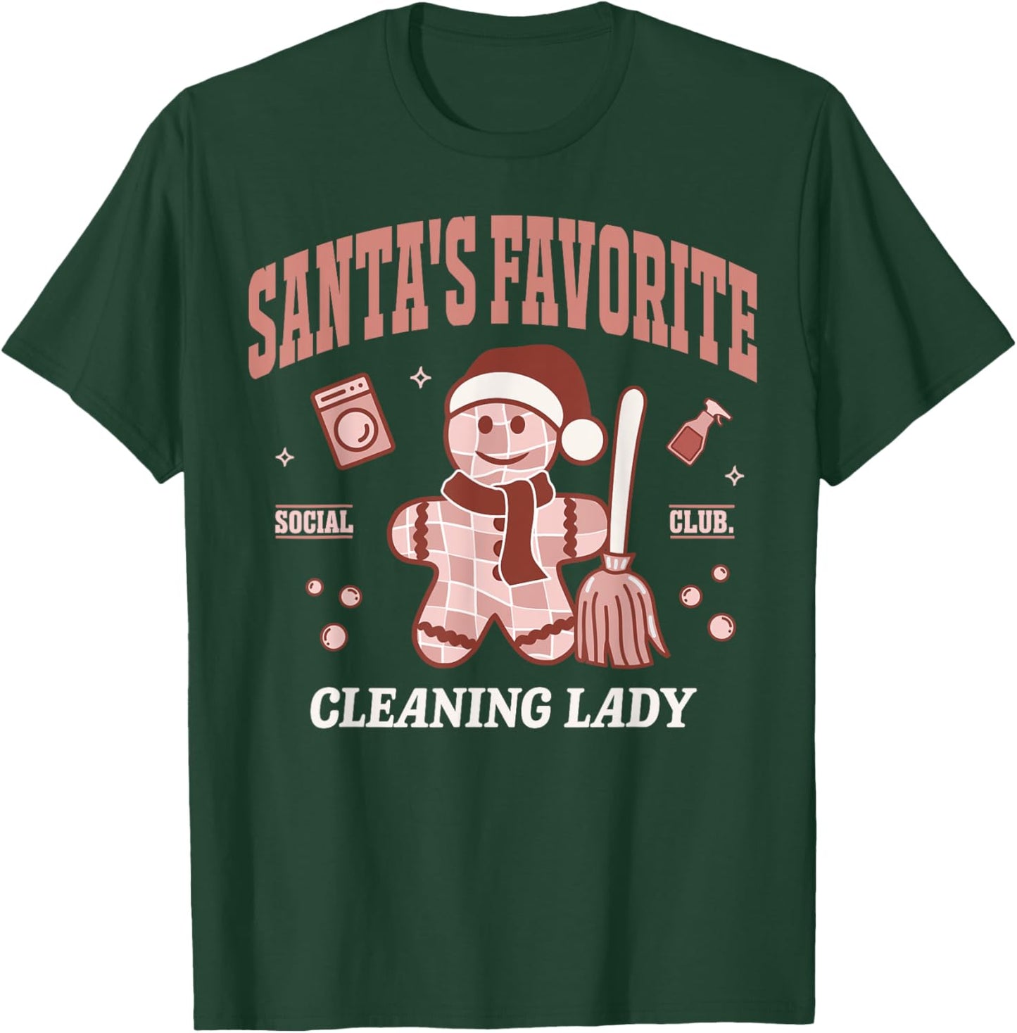 Santa's Favorite Cleaning Lady Christmas Retro Housekeeper T-Shirt - T-Shirt | Forest