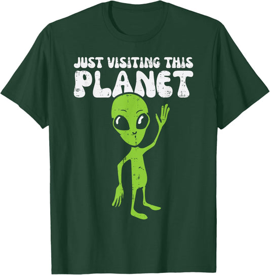 Alien Wave Just Visiting This Planet Funny Kids Men Women T-Shirt - T-Shirt | Forest