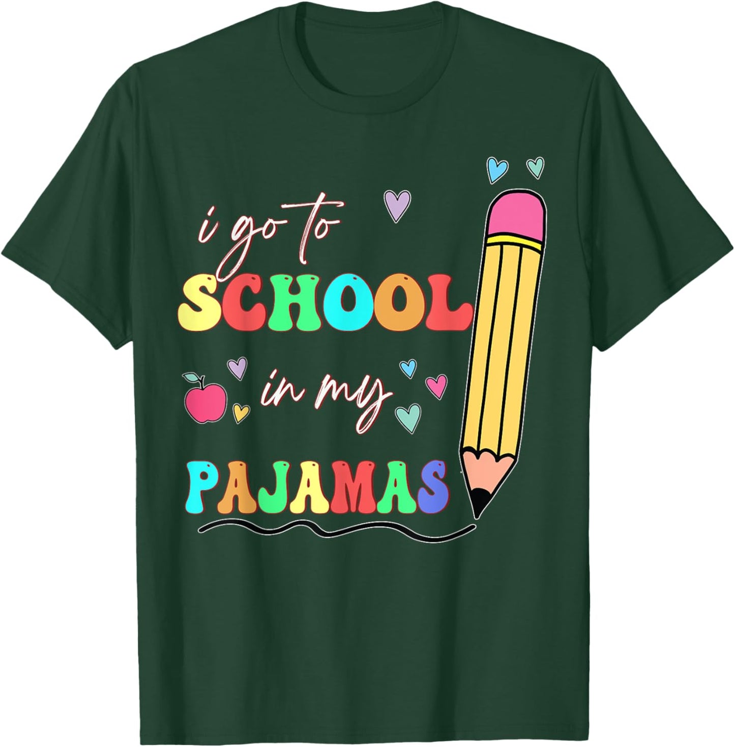 I Go To School In My Pajamas Online Teacher Home School T-Shirt - T-Shirt | Forest