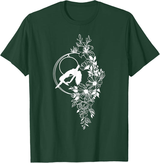 Retro Aerial Hoop Floral Hoop Women Dancer Aerial Acrobatics T-Shirt - T-Shirt | Forest