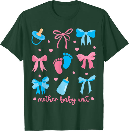 Mother Baby Unit Coquette Bow MBU Nurse Postpartum Women T-Shirt - T-Shirt | Forest