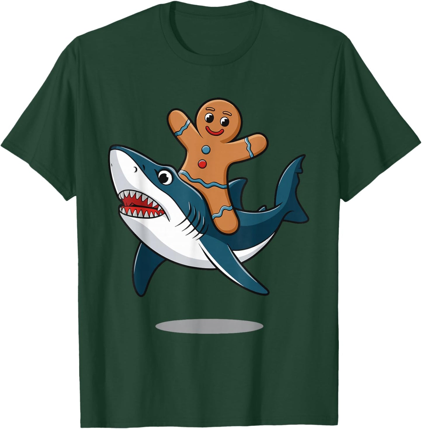 Gingerbread Riding A Shark T-Shirt - T-Shirt | Forest