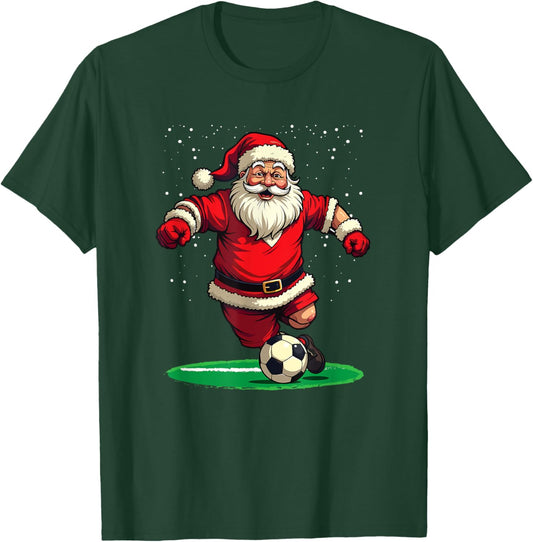 Santa Playing Soccer Christmas Football Fan T-Shirt - T-Shirt | Forest