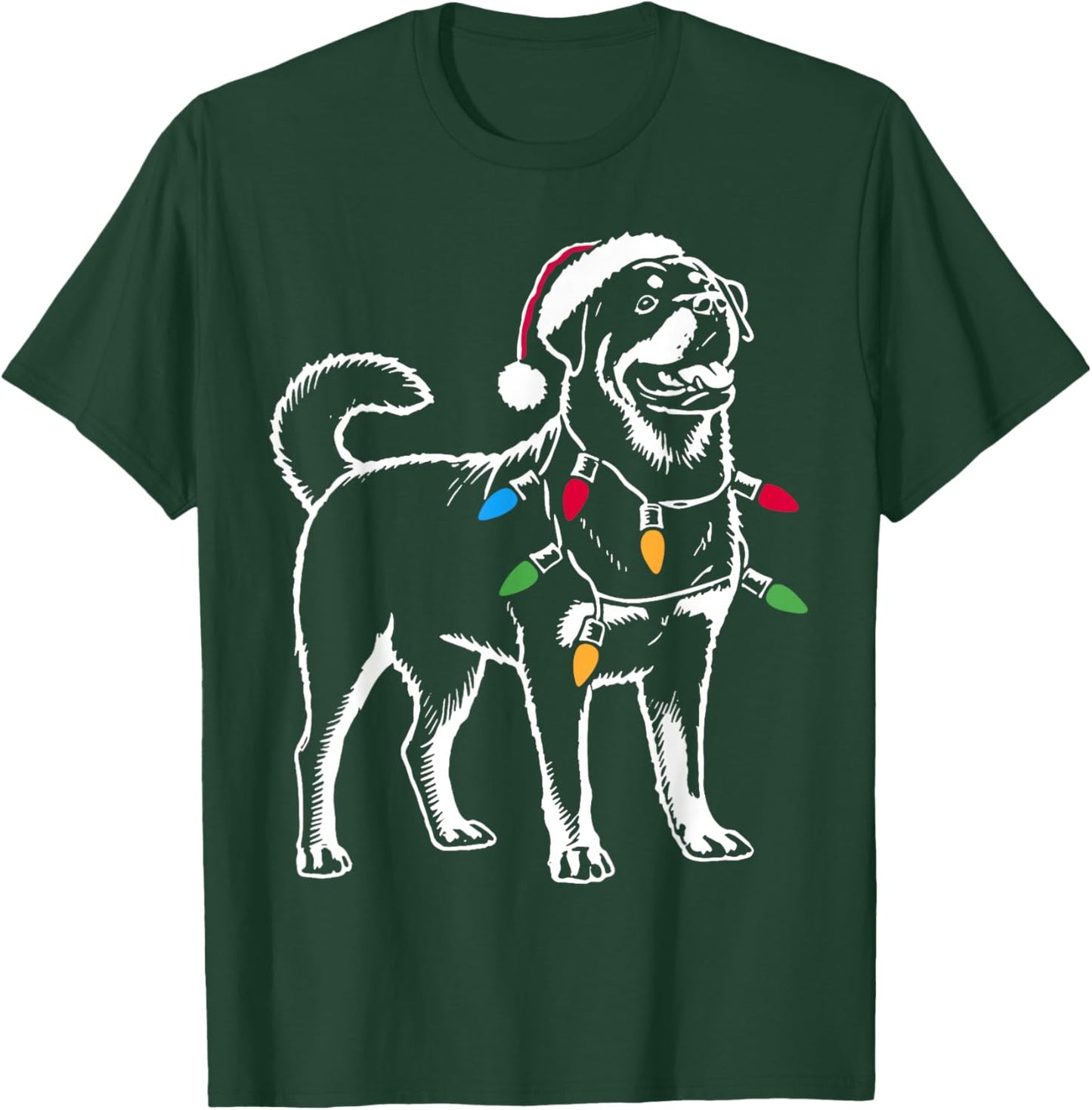 Rottie Rottweiler Christmas Lights Santa Hat Dog Lover Gifts T-Shirt - T-Shirt | Forest