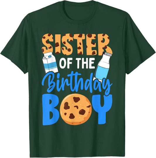 Sister of the birthday boy Milk and Cookies 1st birthday T-Shirt - T-Shirt | Forest