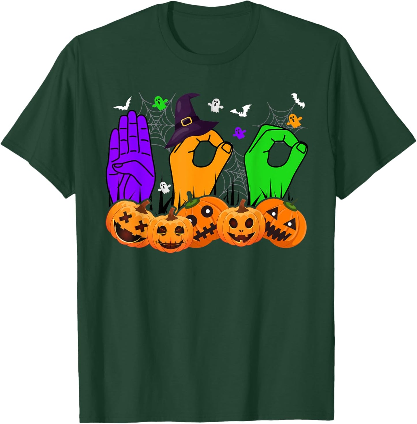 Boo Hands American Sign Language Pride ASL Halloween T-Shirt - T-Shirt | Forest