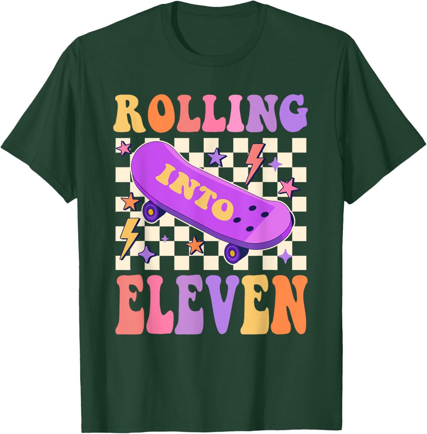 Rolling Into 11 Year Old Skateboard Skater 11th Birthday T-Shirt - T-Shirt | Forest