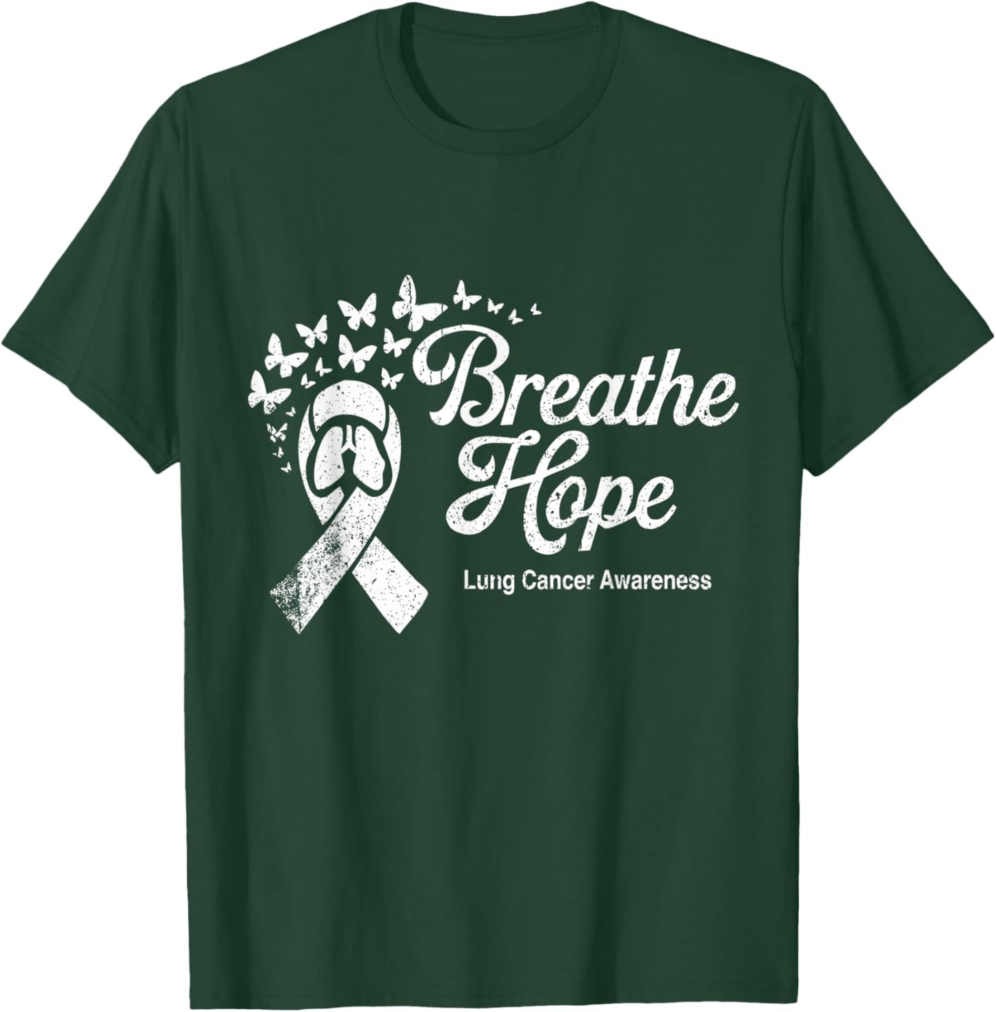 Breathe Hope Lung Cancer Awareness November White Ribbon T-Shirt - T-Shirt | Forest