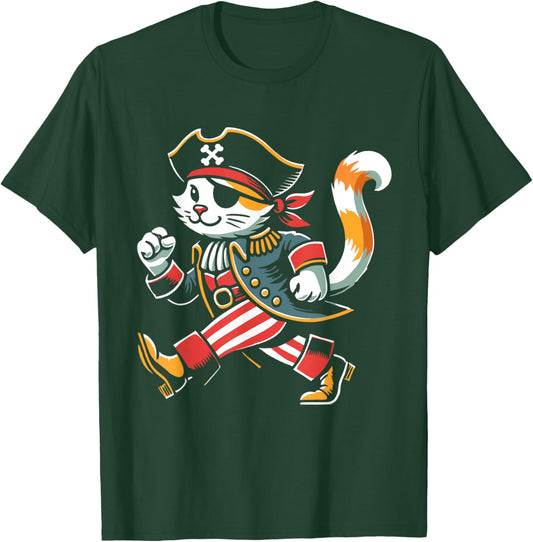 Retro Cat Pirate Captain Costume Kids Boys T-Shirt - T-Shirt | Forest