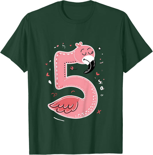 Celebrate 5 Years Old Party For Flamingo Birthday Girl T-Shirt - T-Shirt | Forest