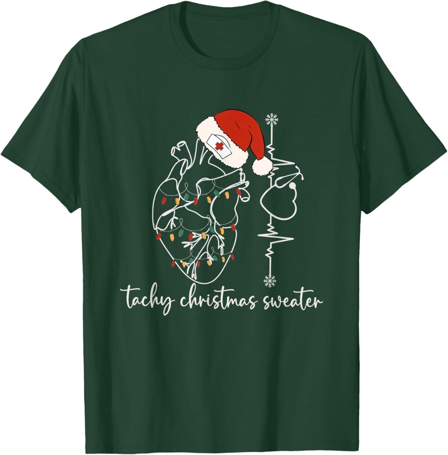Heart Anatomy Nurse Christmas Cardiac Tachy Cvicu Icu T-Shirt - T-Shirt | Forest
