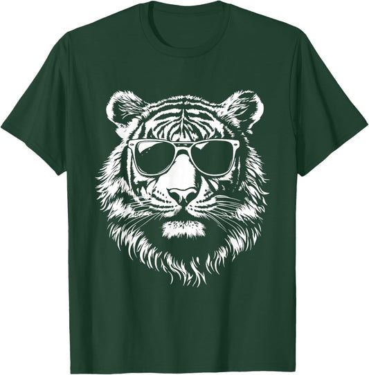 tigerco. Tiger Sunglasses Graphic -Adults & -Kids - Black - Small - Short Sleeve - Classic Fit - Polyester 100% T-Shirt - T-Shirt | Forest