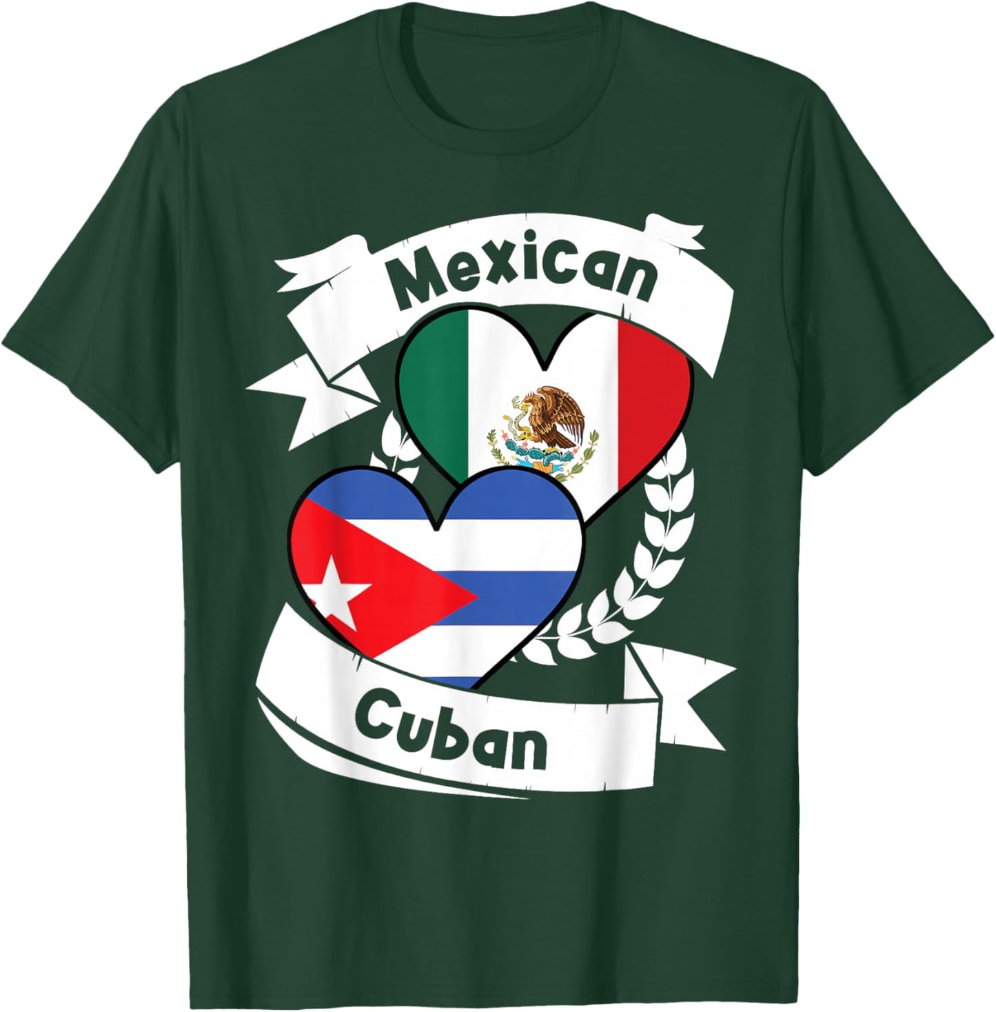 Mexican Cuban Heart Flags Mexico Cuba T-Shirt - T-Shirt | Forest