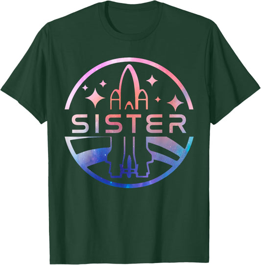 Funny Sister Space Astronaut Rocket Birthday Party T-Shirt - T-Shirt | Forest