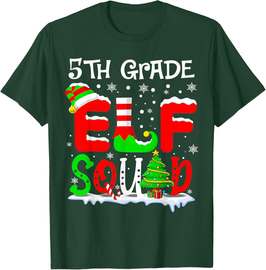 Fifth 5th Grade Elf Squad Funny Teacher Christmas Students T-Shirt - T-Shirt | Forest
