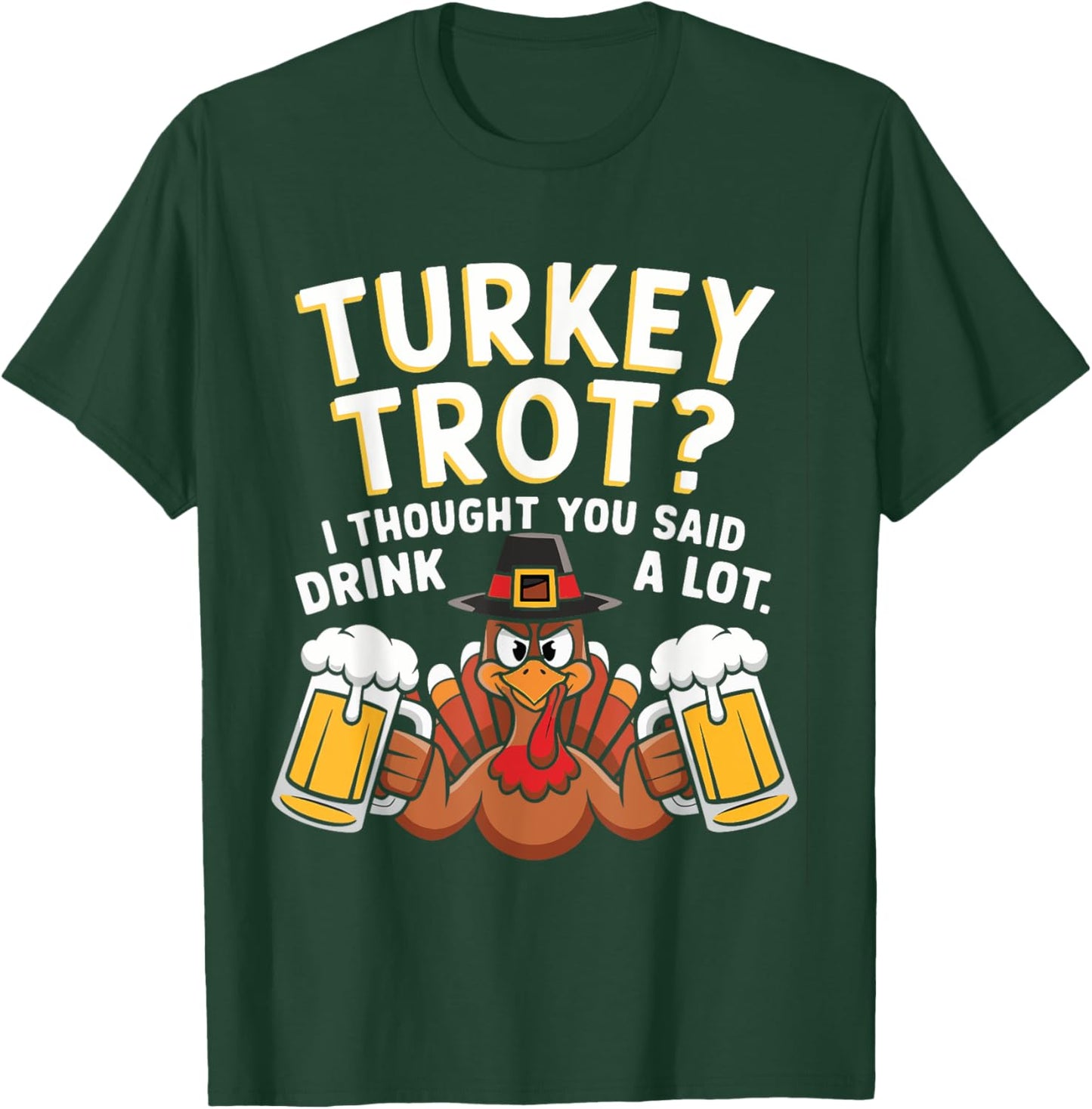 Turkey Trot Squad Running Drinking Matching Thanksgiving T-Shirt - T-Shirt | Forest