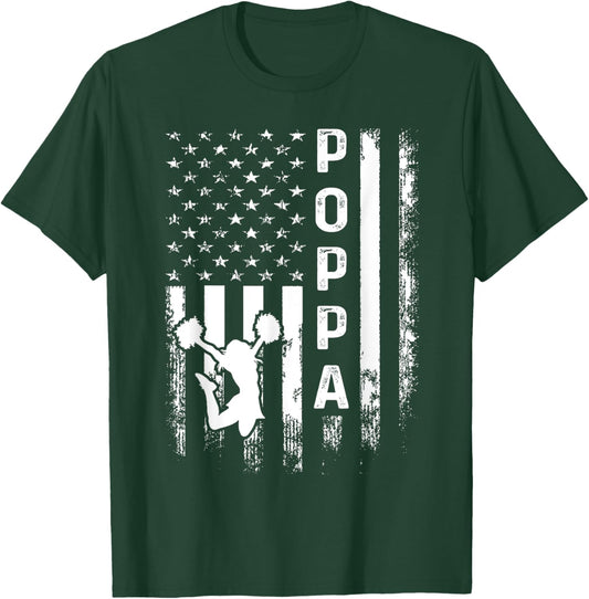 Cheerleader Cheer Poppa America Flag Vintage Xmas T-Shirt - T-Shirt | Forest