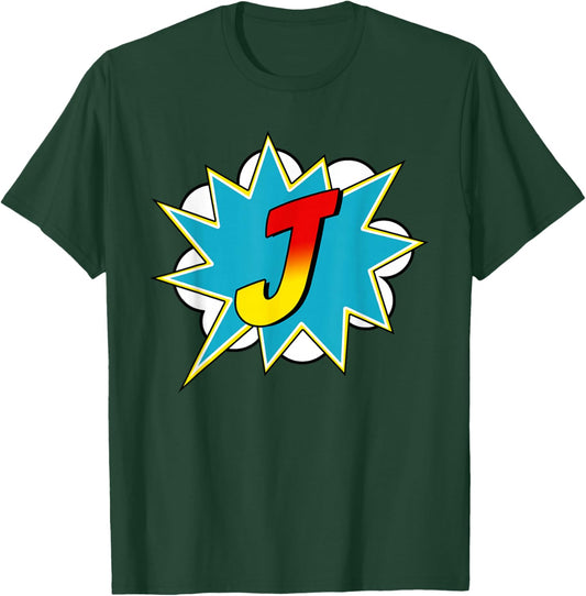 Letter J Superhero Name Comic Letter Retro Costume T-Shirt - T-Shirt | Forest