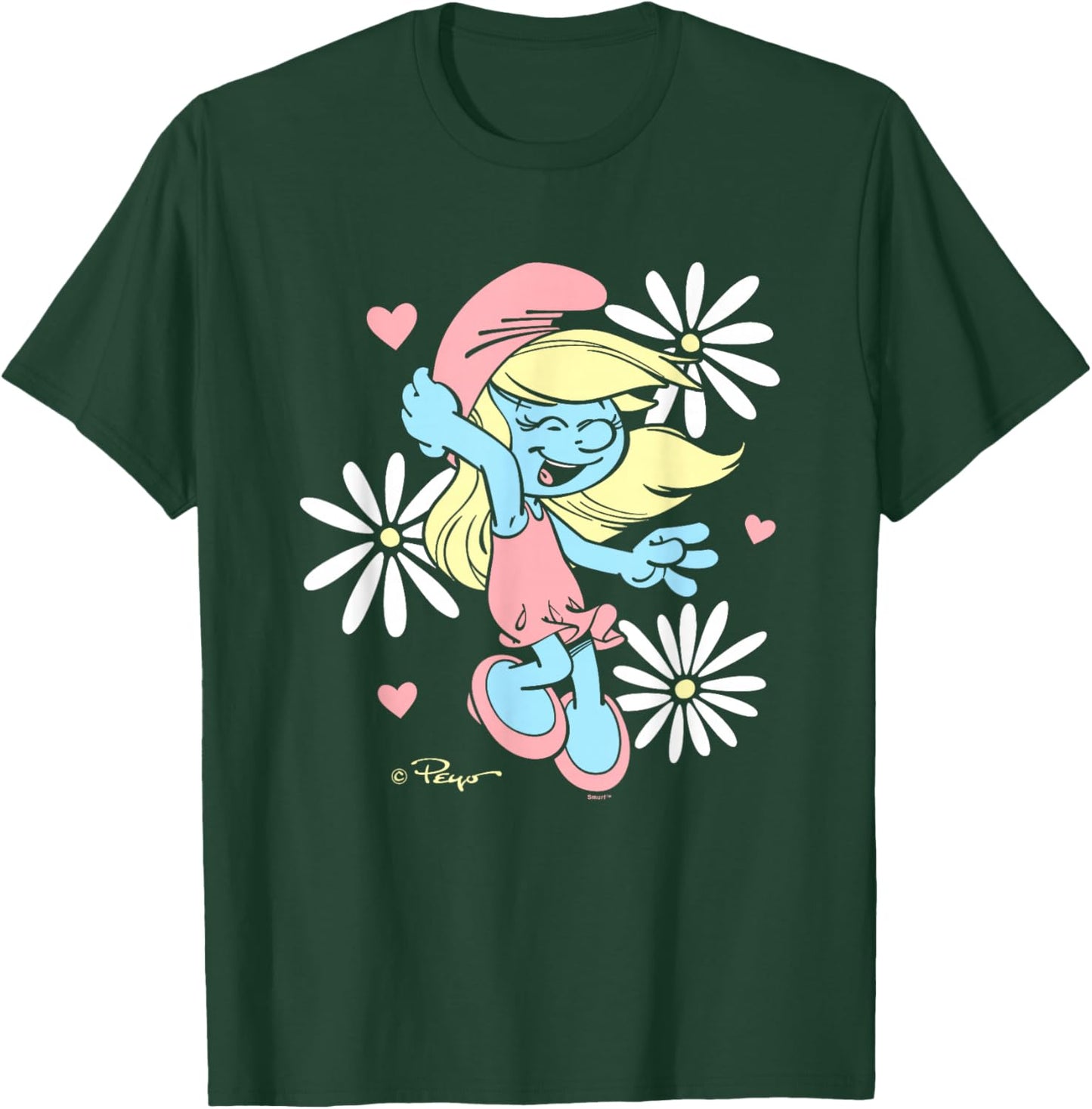 The Smurfs Cute Daisy Smurf Smurfette Retro Big Chest Logo T-Shirt - T-Shirt | Forest