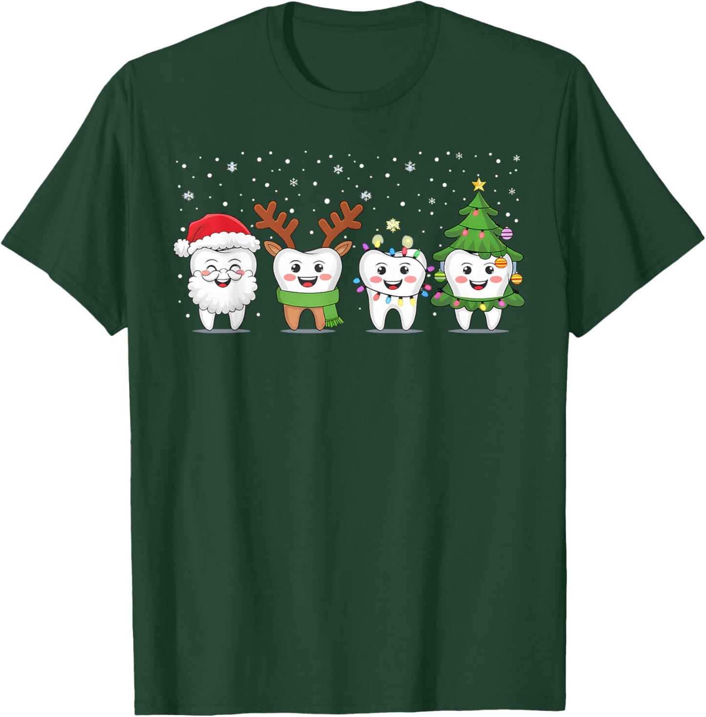 Cute Christmas Dental Tooth Characters Fun Holiday Dentist T-Shirt - T-Shirt | Forest