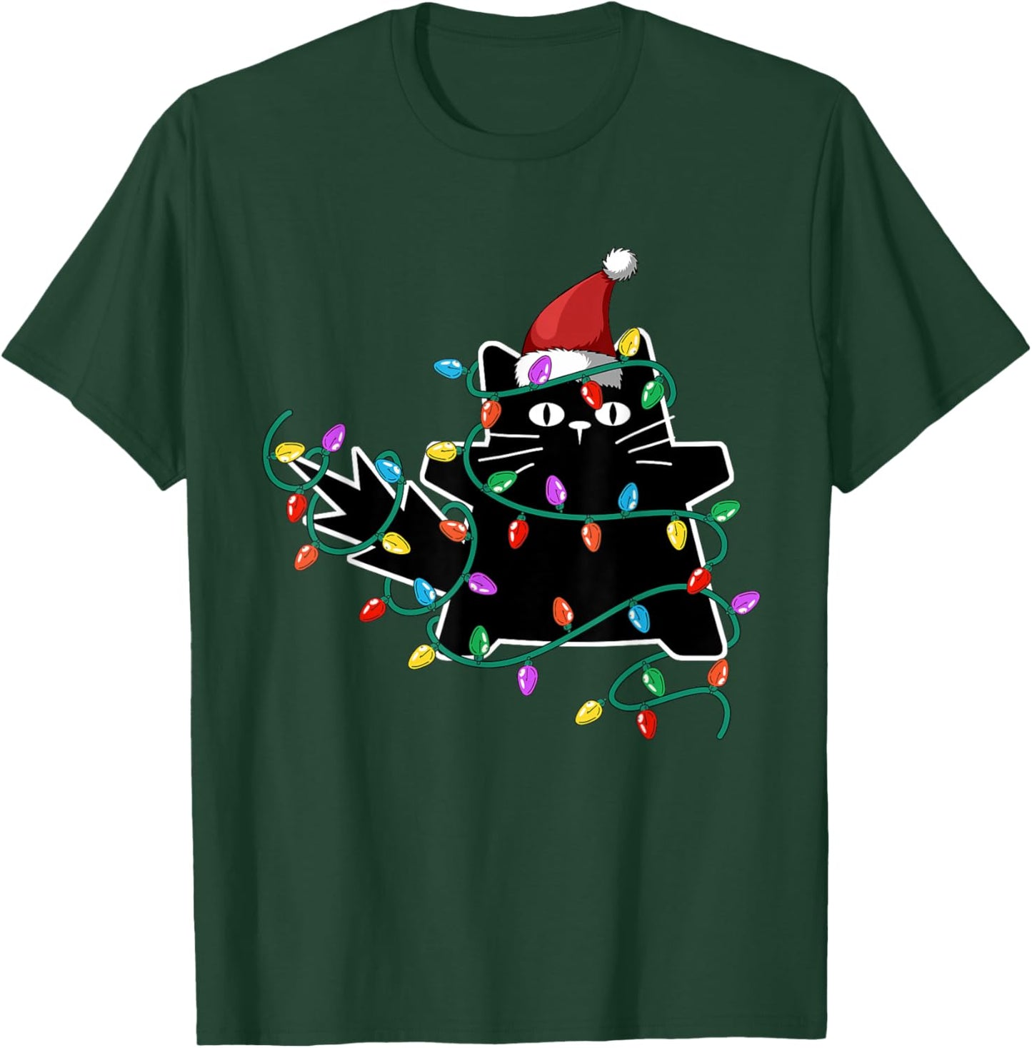 Black Cat Christmas Tree Lights Funny Santa Kitten T-Shirt - T-Shirt | Forest