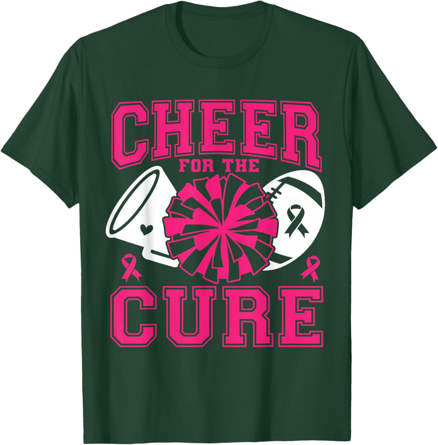 Cheer For The Cure Breast Cancer Awareness Pink Ribbon T-Shirt - T-Shirt | Forest