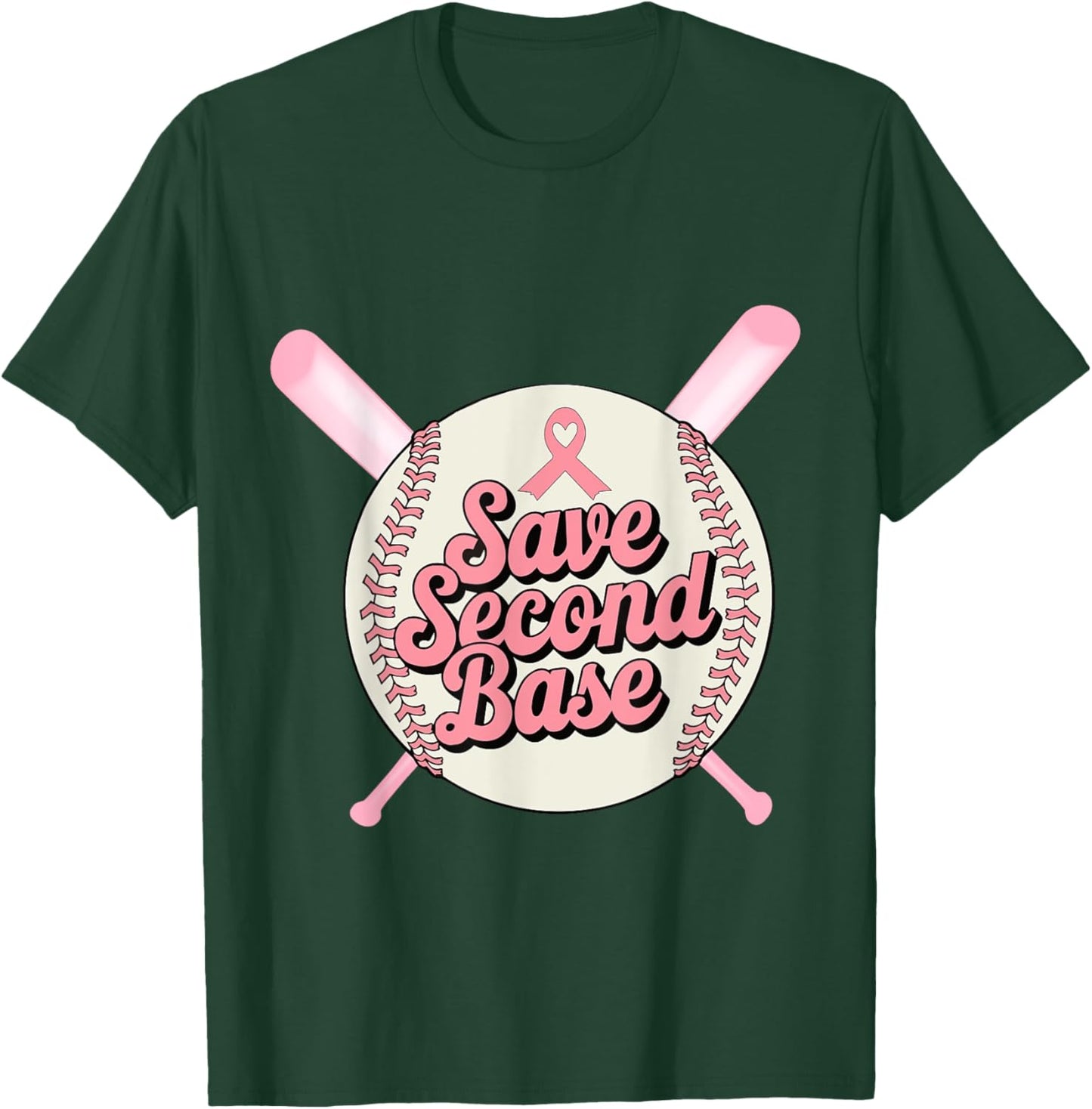 Save Second And Base Funny Softball Breast Cancer Awareness T-Shirt - T-Shirt | Forest