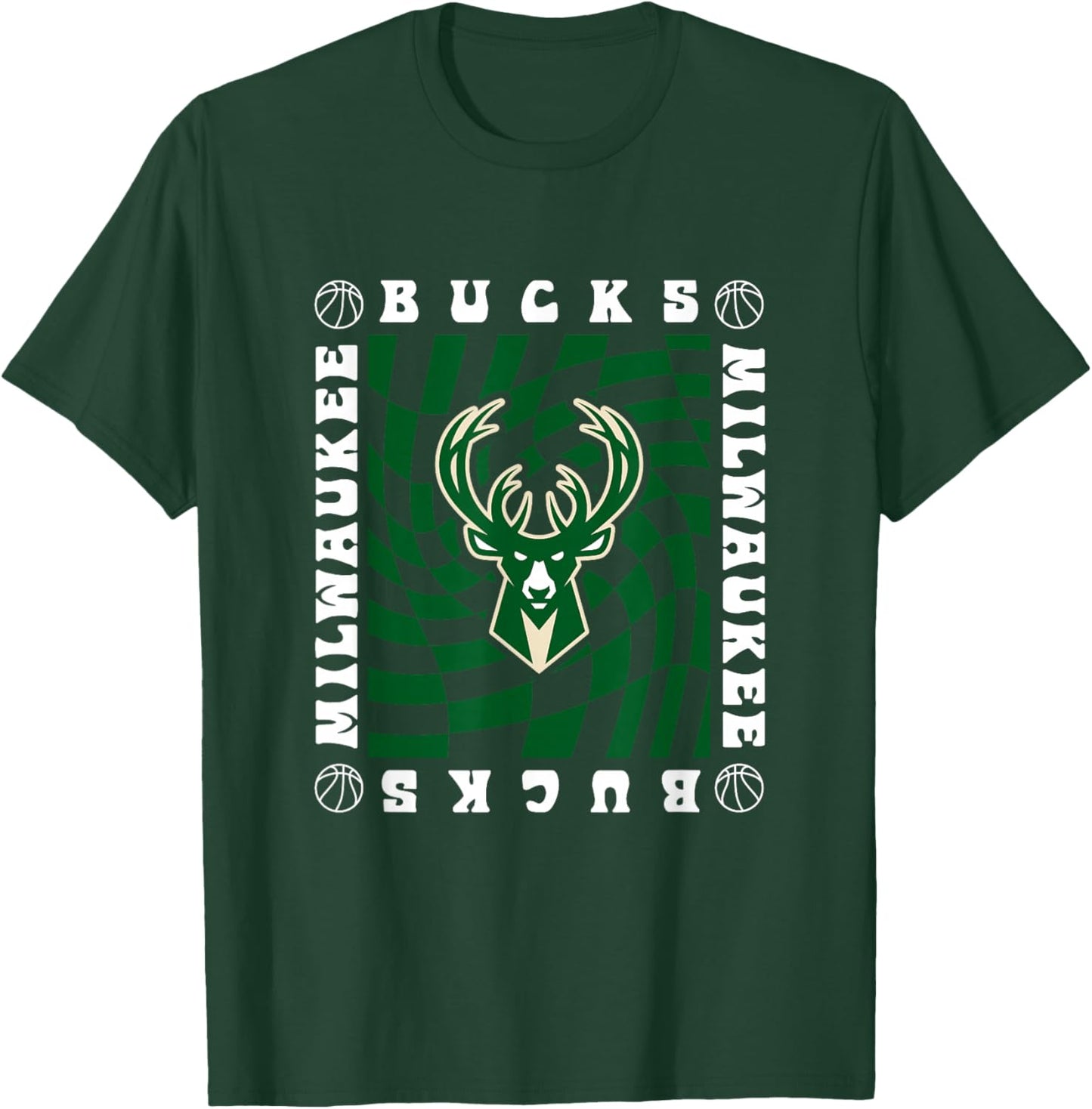 NBA Milwaukee Bucks Retro Checkerboard Wave T-Shirt - T-Shirt | Forest