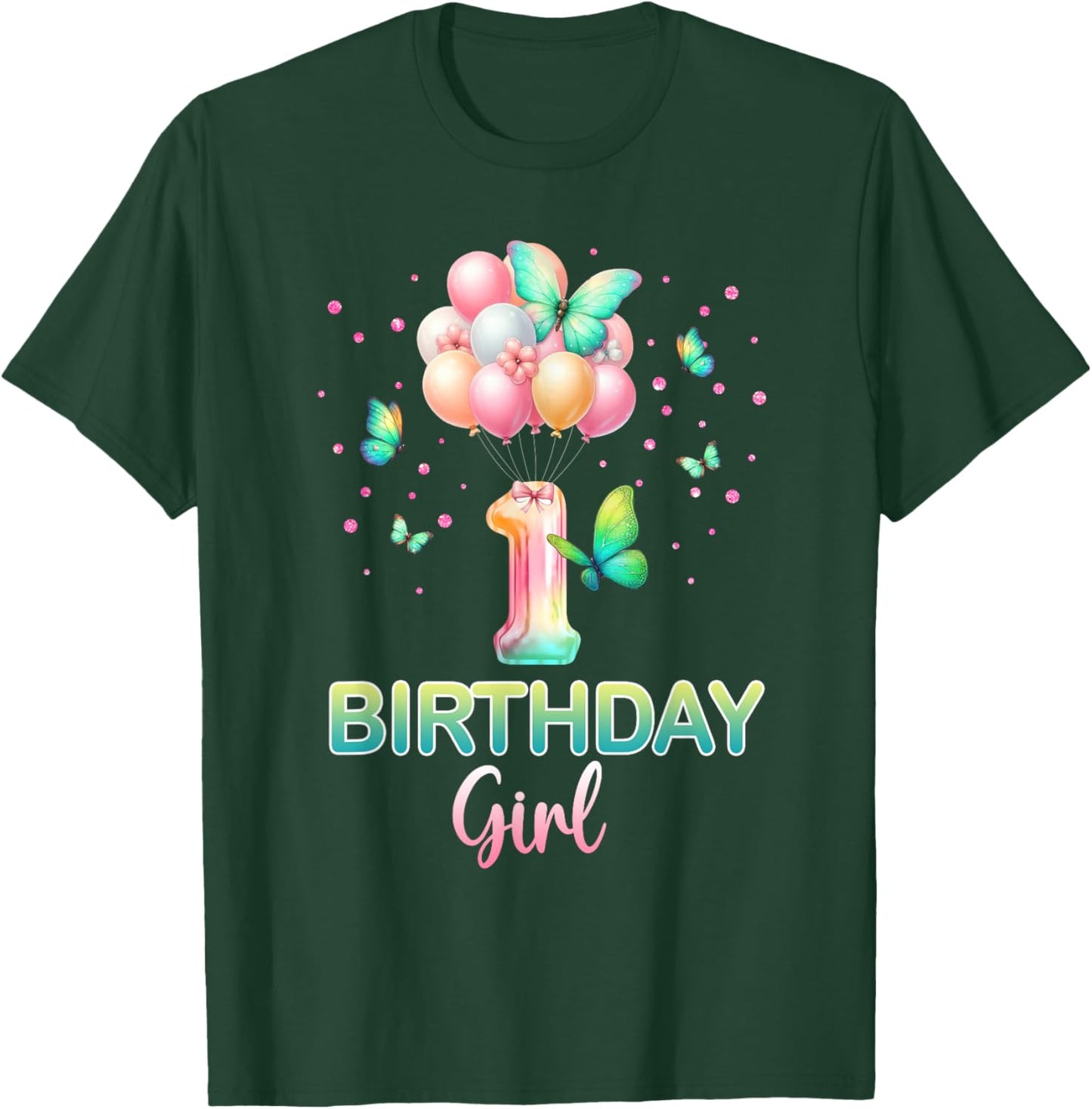 1st Birthday Shirt For Girls 1 Year Old Butterfly Birthday T-Shirt - T-Shirt | Forest