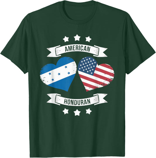Half American Half Honduran USA Flag Honduras America T-Shirt - T-Shirt | Forest