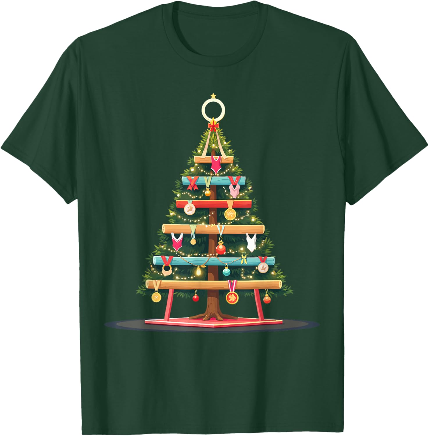 Gymnastics Christmas Tree Funny Sports Lover for Gymnasts T-Shirt - T-Shirt | Forest