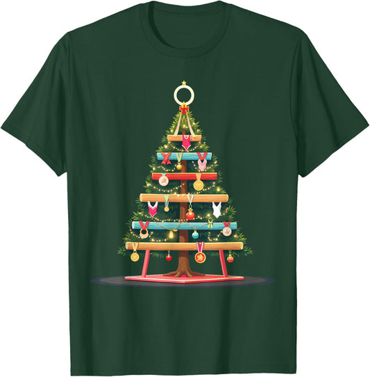 Gymnastics Christmas Tree Funny Sports Lover for Gymnasts T-Shirt - T-Shirt | Forest