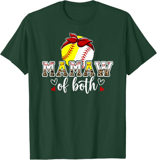 Mamaw Of Both Leopard Softball Baseball Mamaw Grandma T-Shirt - T-Shirt | Forest