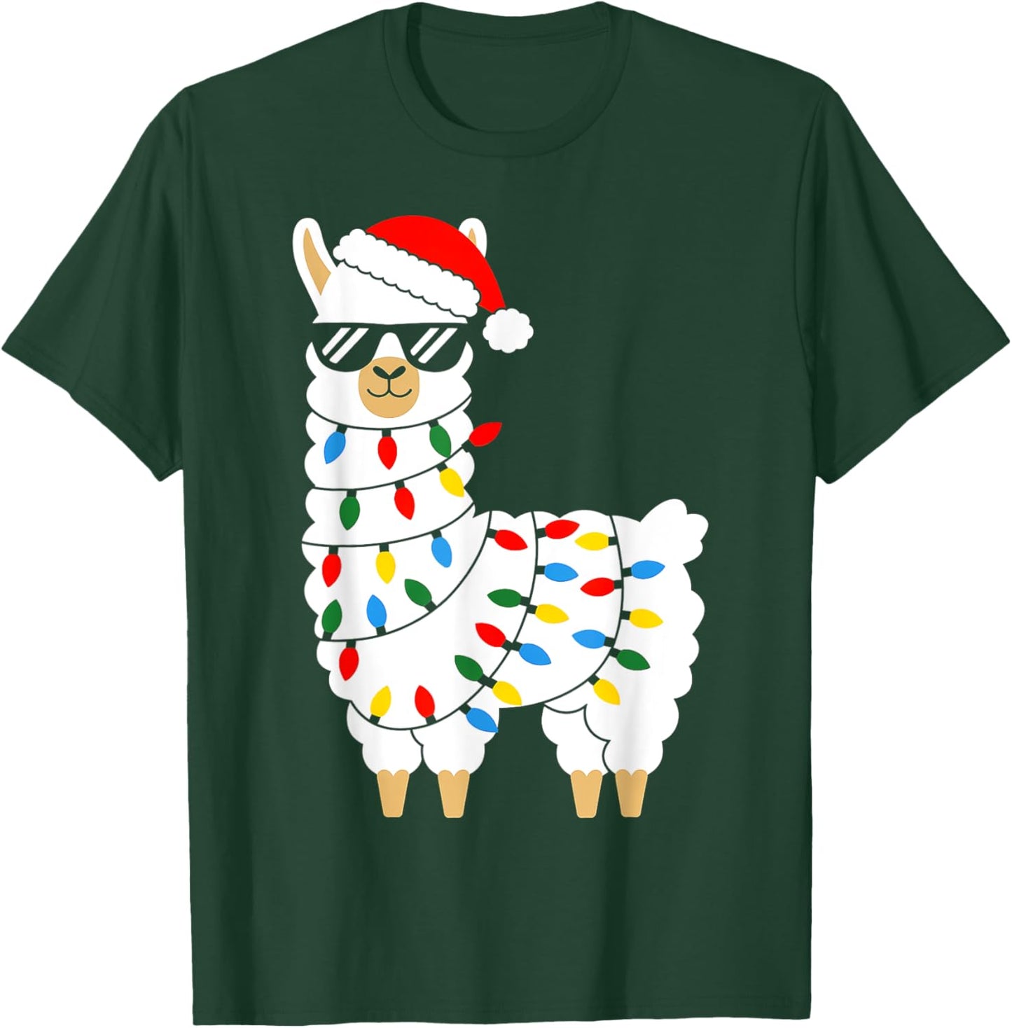 LLama Christmas Lights Alpaca Llama Funny Family Xmas Pajama T-Shirt - T-Shirt | Forest