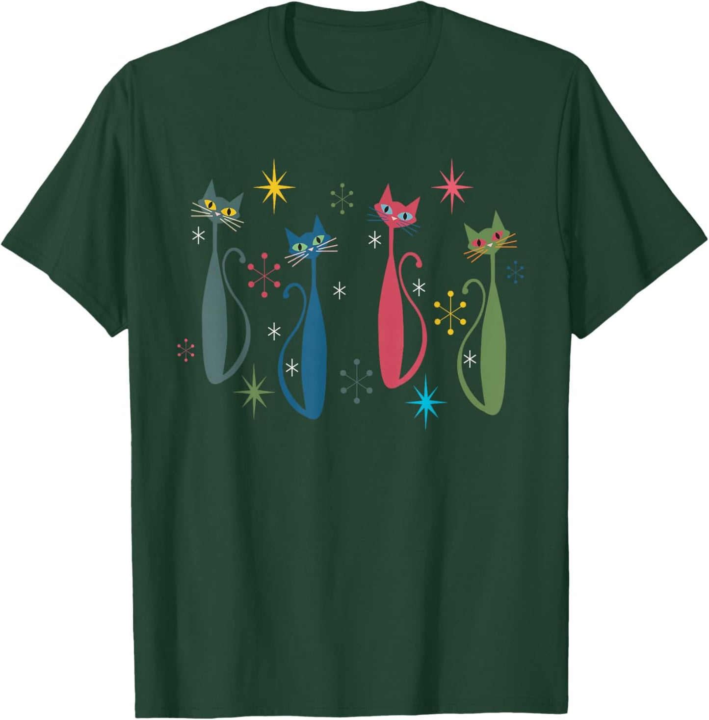 Atomic Cat Mid Century Modern Cats Art Vintage Retro Women T-Shirt - T-Shirt | Forest