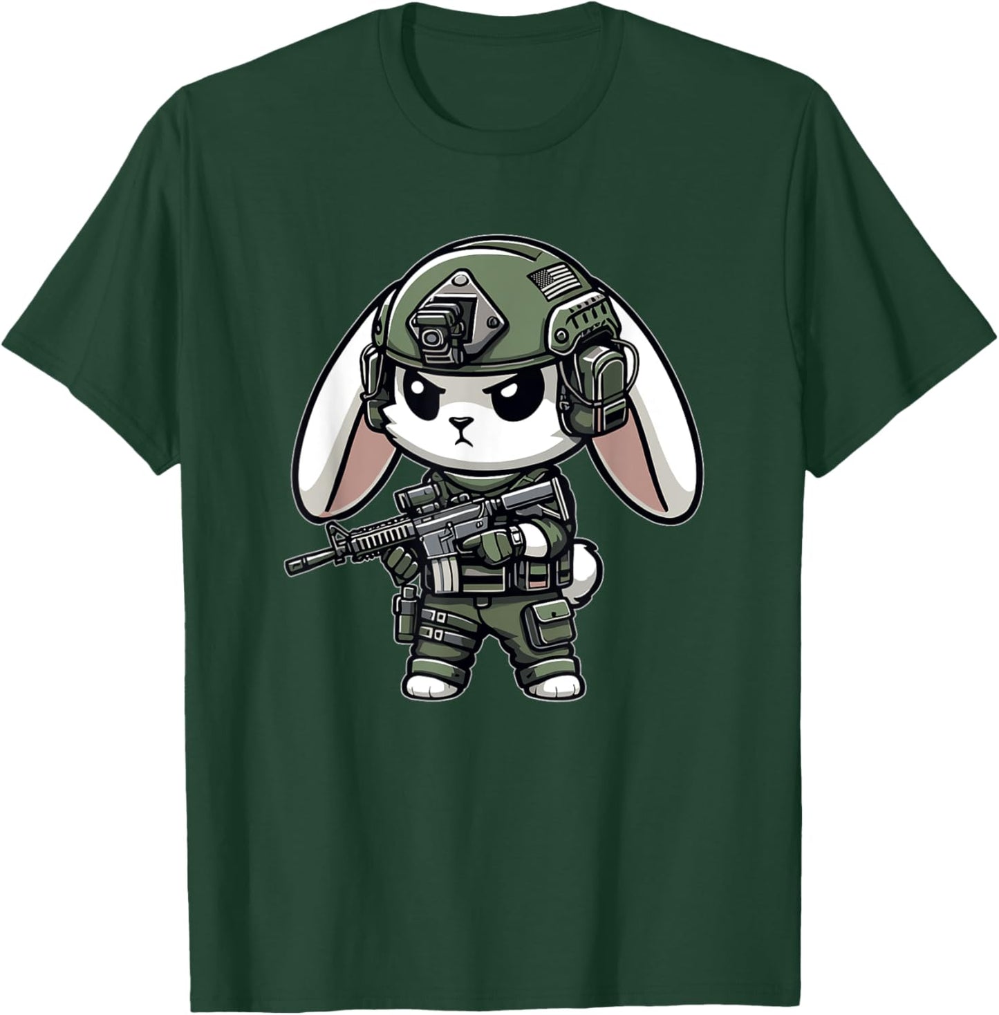 Funny Happy Easter Tactical Rabbit Veteran Men Women Gift T-Shirt - T-Shirt | Forest