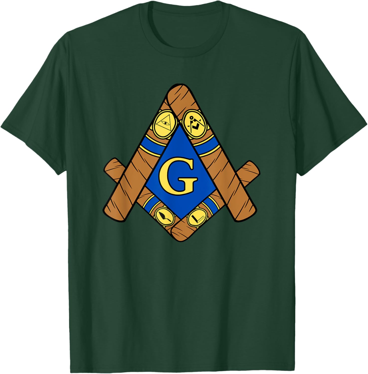 Masonic Cigar Symbol Smoking Working Tools Fun Lounge Gear T-Shirt - T-Shirt | Forest