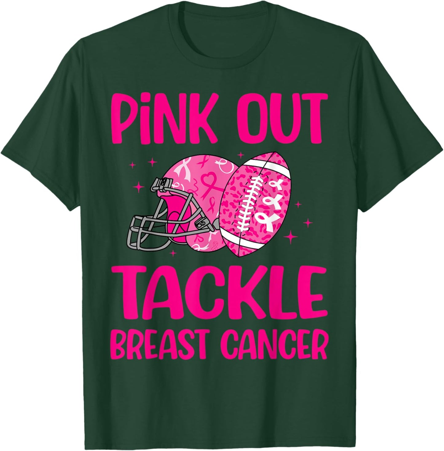 American Football Pink Out Tackle Breast Cancer Awareness T-Shirt - T-Shirt | Forest