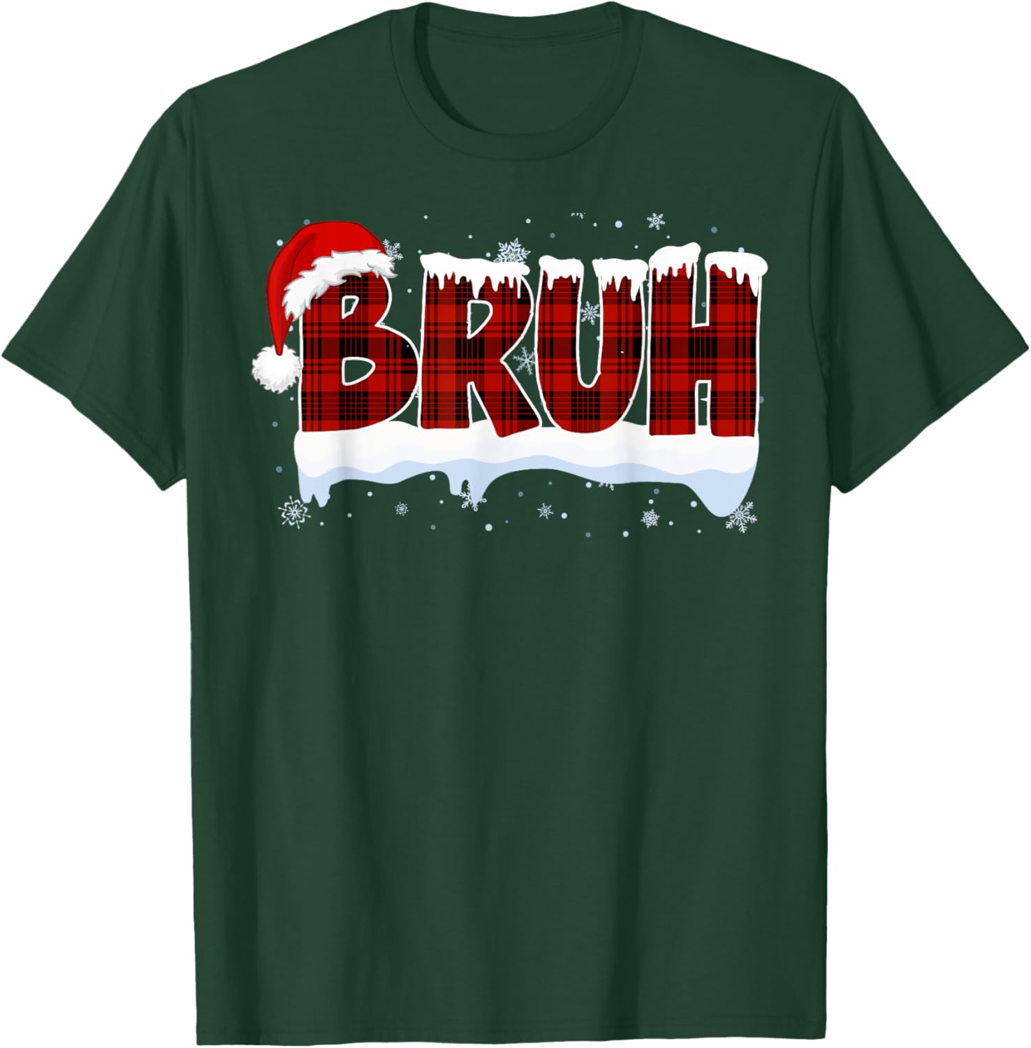 Bruh Funny Christmas Red Plaid Xmas Teens Boys Kids Pajamas T-Shirt - T-Shirt | Forest